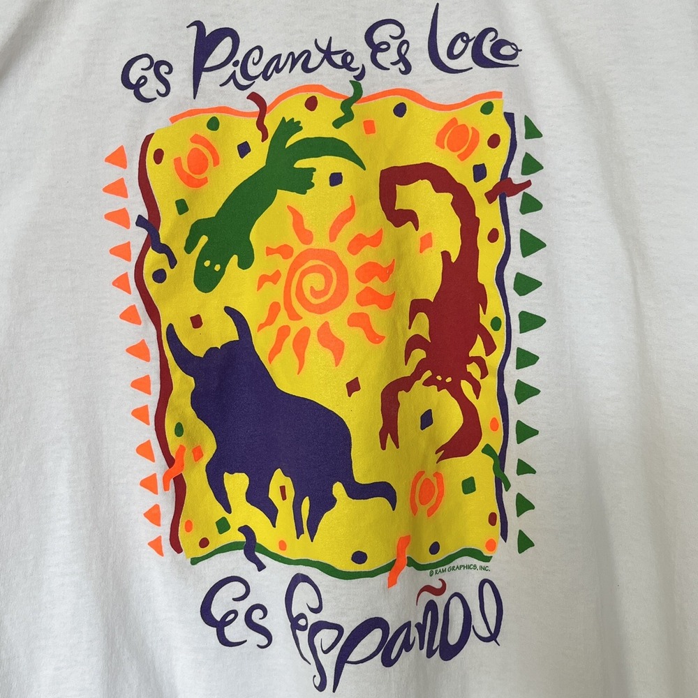 Vintage 90' Es Picante Es Loco Es Espanol Single Stitch Graphic Tee USA White XL